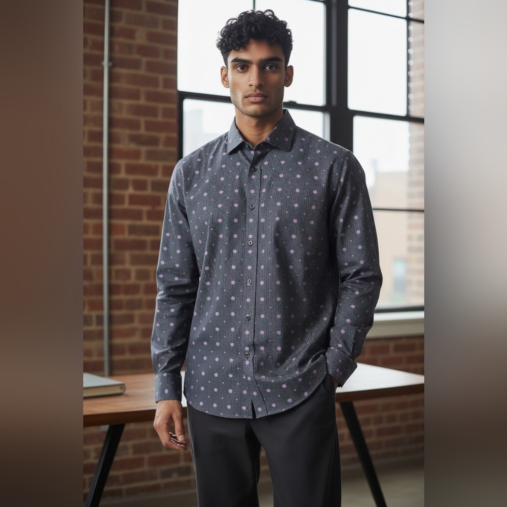Men's Black and Purple Button Down Shirt